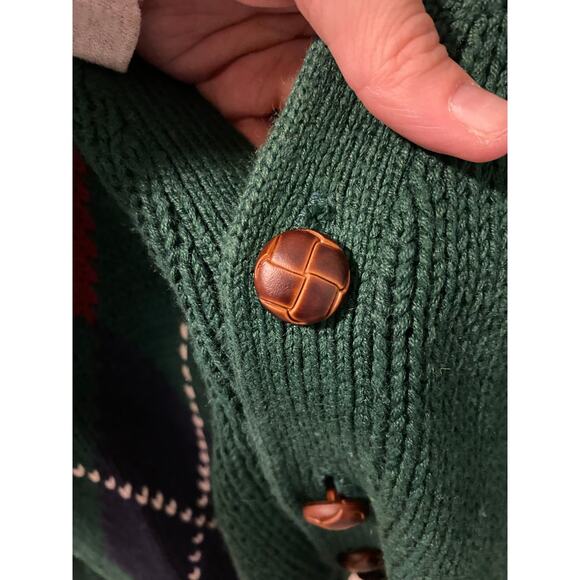 Vintage Pebble Beach Structure Heavy Knit Cardigan Green Argyle Print Size L - Picture 5 of 10